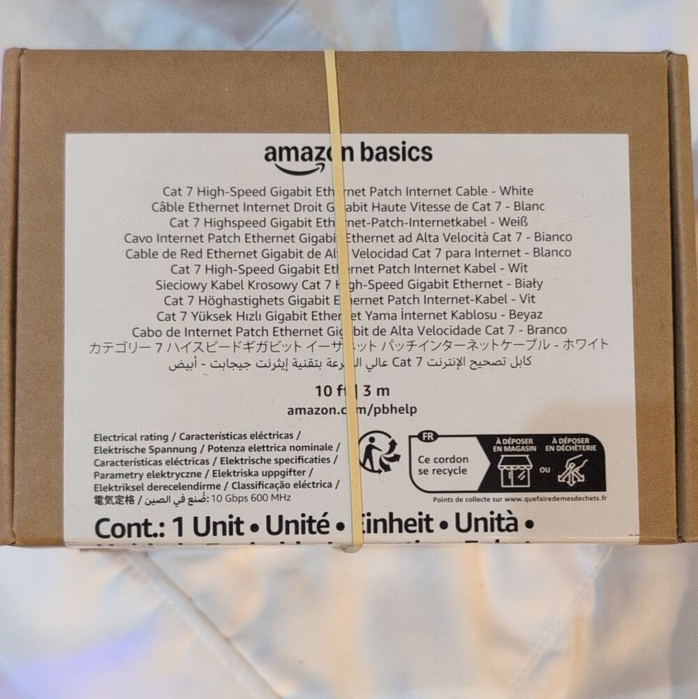 AmazonBasics Cat 7 Ethernet Patch Cable RJ-45 to RJ-45 10 ft White 4-Pack